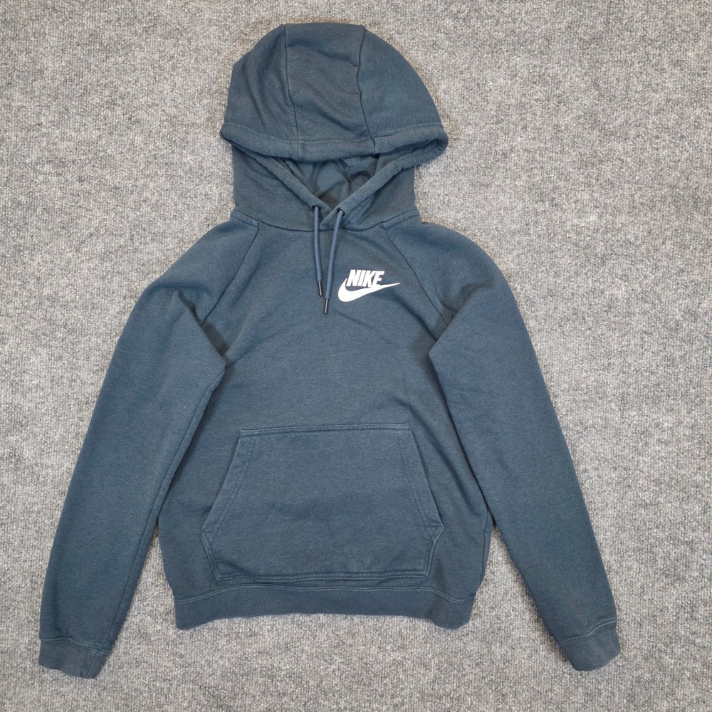 Nike Hoodie Womens XS Teal Blue Sportswear Essential Fleece Pullover Logo 4531